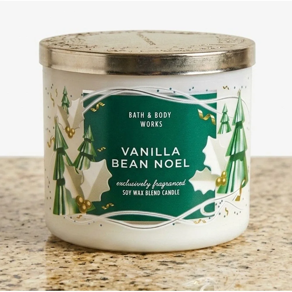 Bath & Body Works Vanilla Bean Noel 3-Wick Candle, Soy Wax Blend, 14.5 oz Unused - Picture 2 of 9